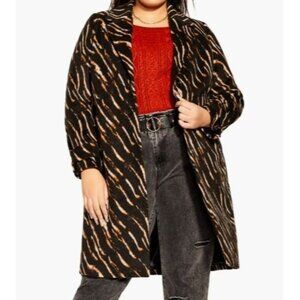 City Chic Animal Lust Coat Jacket Plus Size 16 Retro 70s Style Leopard Print NWT